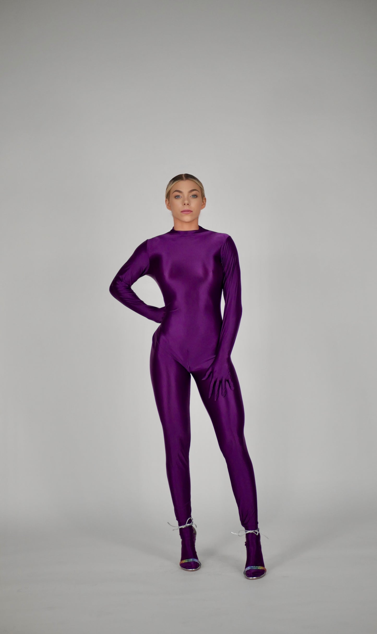 Catsuit Metallic Purple Gloves